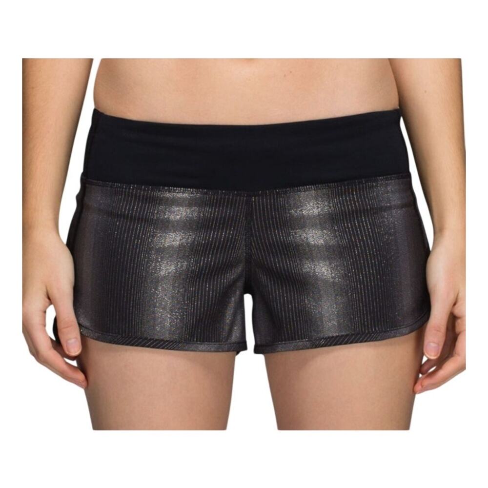 Lululemon Speed Short Sparkle Swift Black Gunmetal Metallic Running Gym Shorts